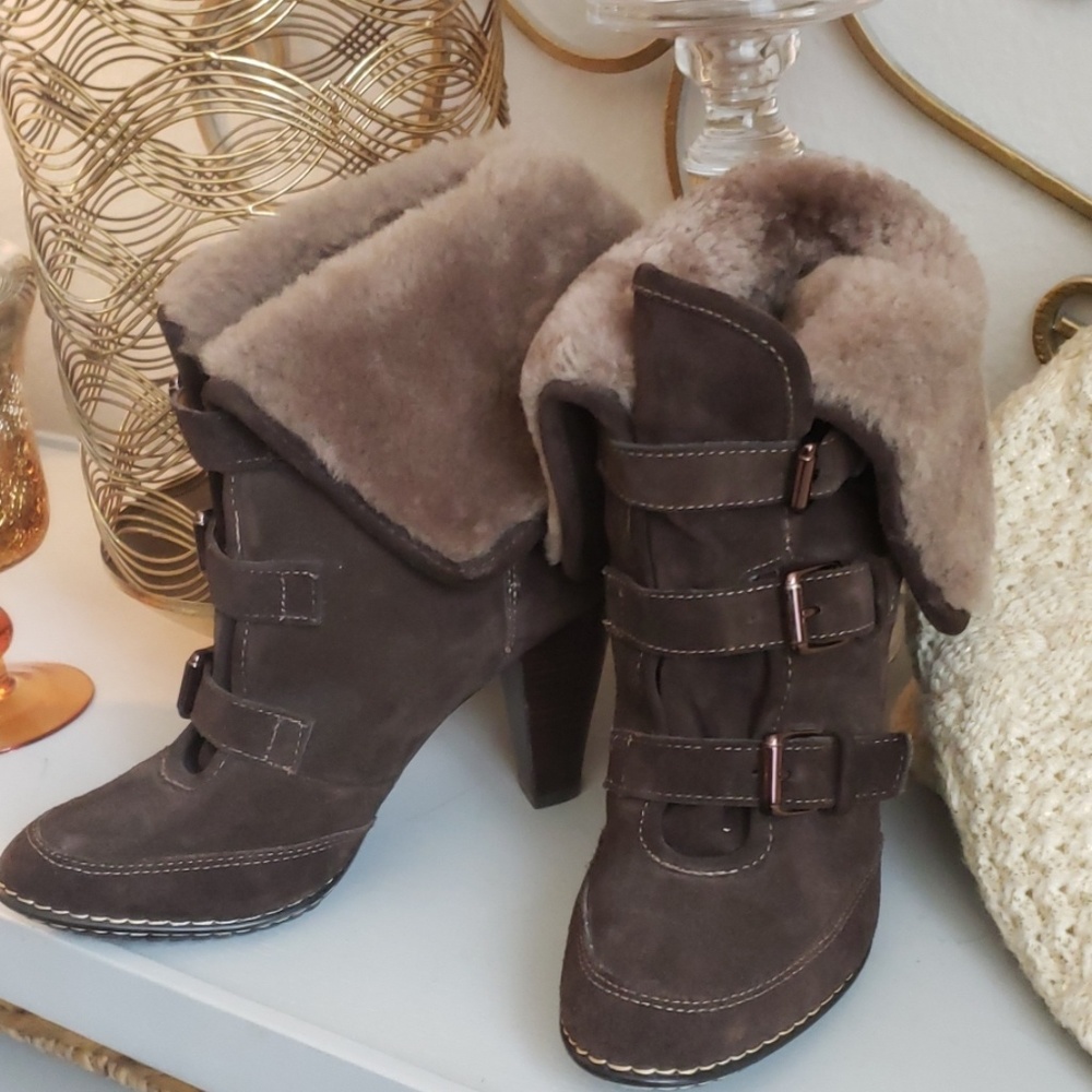 Sofft suede and shearling high heeled boot